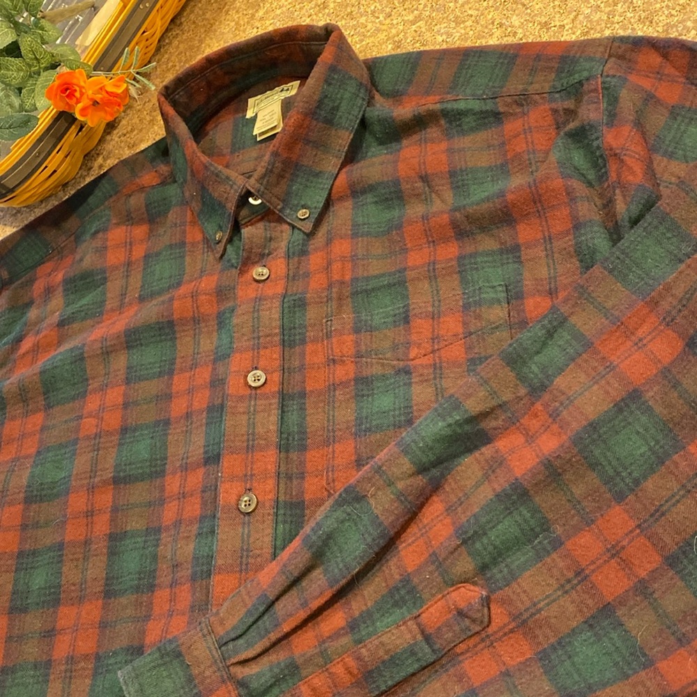 L.L. Bean Long Sleeve Scotch Plaid Flannel Cotton Shirt With FLAWS XXL Tall